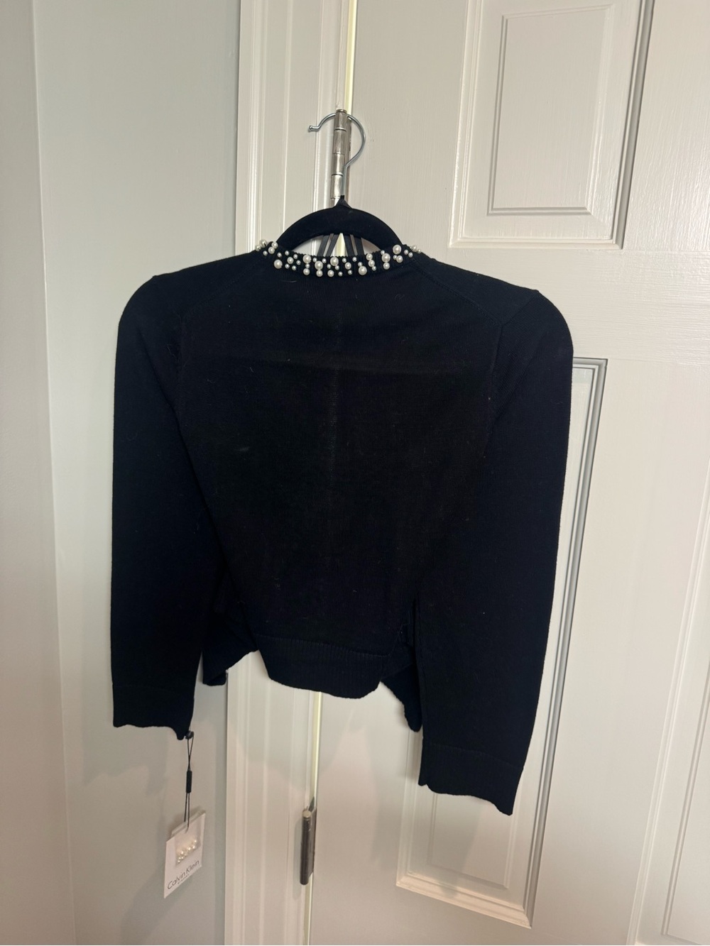 Calvin Klein - Black Cardigan with White Pearl Accent - Picture 3 of 3